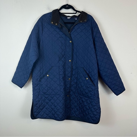 Lands’ End Blue Barn Jacket Women Packable Corduroy Collar Quilted Shell Coat 1X - Picture 1 of 5